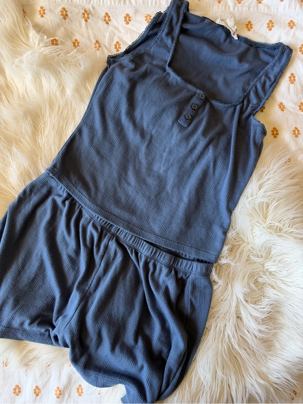 Pink Republic Navy Ribbed Tank Top & Shorts Sleep Set